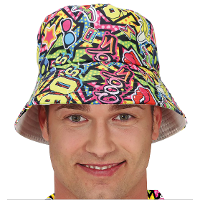 Foute 80s/90s print party vissershoedje   multi   jaren 80/90 verkleed accessoires   volwassenen