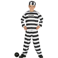 Gestreept boevenpak   voor kinderen   zwart/wit   Boef/crimineel/gevangene   Carnaval verkleedkledin