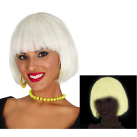 Fiestas Guirca   Glow in the dark pruik   kort haar   wit   dames   Halloween/spook/heks