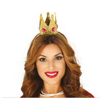 Guirca Queen diadeem met kroon   goud   koningsdag/verkleden
