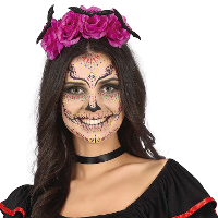 Halloween diadeem   bloemen en vleermuizen   one size   roze