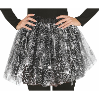Halloween heks verkleed rokje   spinnenwebben   tule   zwart/zilver   Carnaval verkleed accessoires