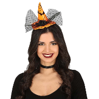 Halloween heksenhoed   mini hoedje op diadeem   one size   oranje   meisjes/dames