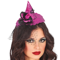 Halloween heksenhoed   mini hoedje op diadeem   one size   roze   meisjes/dames