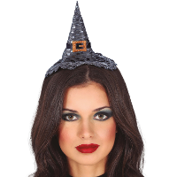 Halloween heksenhoed   mini hoedje op diadeem   one size   zilver   meisjes/dames