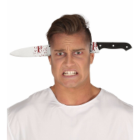Halloween verkleed accessoires   Mes door hoofd haarband   kunststof   met bloed