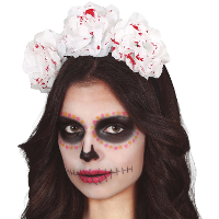 Halloween verkleed diadeem   bloederige bloemen   one size   wit