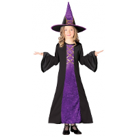 Halloween verkleed kostuum heks   paars   kinderen   heksen jurk en hoed   carnaval