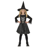 Heksen verkleed kostuum Dolly   3 delig   zwart/zilver   voor meisjes   Halloween