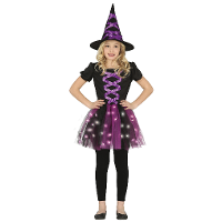Heksen verkleed kostuum met LED verlichting   zwart/paars   voor meisjes   Halloween