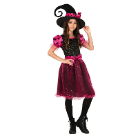 Heksen verkleed kostuum zwart/roze voor meisjes   Halloween