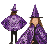 Heksen verkleed setje voor kinderen   hoed en cape   paars   Halloween/carnaval verkleed accessoires