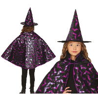 Heksen verkleed setje voor kinderen   hoed en cape   zwart/paars   Halloween/carnaval verkleed acces