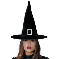 Heksenhoed zwart fluweel voor dames   Horror/halloween verkleed accessoire   Tovenaarshoeden