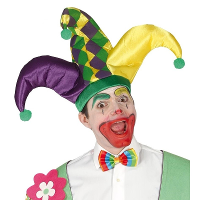 Fiestas Guirca Hofnar luxe muts   paars/groen/geel   voor volwassenen   Harlekijn   Clown