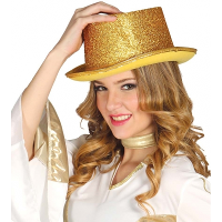 Fiestas Guirca hoge hoed   Goud glitter   voor volwassenen   feestartikelen   verkleedartikelen