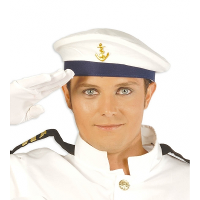 Marine verkleed baret/hoed   wit/blauw   met gouden scheepsanker   volwassenen
