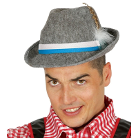 Oktoberfest   Grijs Tiroler Oktoberfest hoedje met veer verkleedaccessoire volwassenen