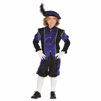 Pietenpak roetveeg Piet   blauw/zwart   pieten verkleed kostuum 3 delig   kinderen