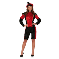 Pietenpak roetveeg Piet   rood/zwart   pieten verkleed kostuum 3 delig   dames