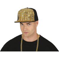 Rapper/gangster verkleed pet studs   goud/zwart   bling   one size