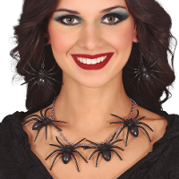 Spinnen sieraden set   ketting en oorbellen   zwart   dames   kunststof   Halloween