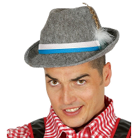 Tiroler Oktoberfest hoedje   met veer   grijs   verkleedaccessoire volwassenen