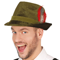 Tiroler/oktoberfest hoedje voor heren   verkleed accessoires   groen velvet   met veer