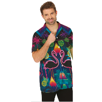 Tropical party Hawaii blouse heren   flamingo   neon roze   carnaval/themafeest