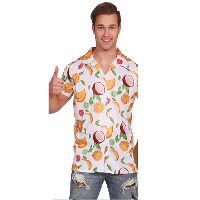 Tropical party Hawaii blouse heren   tropisch fruit   wit   carnaval/themafeest