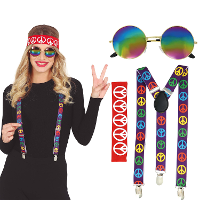 Verkleed accessoire set Hippie   Carnavalskleding   3 delig   hoofdband/bril/bretels