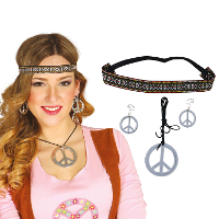 Verkleed accessoire set Hippie   Carnavalskleding   3 delig   Peace set   hoofdband/ketting/oorbelle