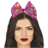 Verkleed diadeem met strik   roze   foute 80s/90s party themafeest accessoires voor dames