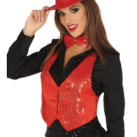 Verkleed feest gilet met pailletten   rood   voor dames   one size