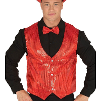 Verkleed feest gilet met pailletten   rood   voor heren   one size