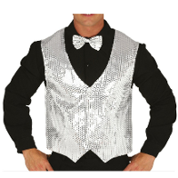Verkleed feest gilet met pailletten   zilver   voor heren   one size