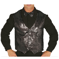 Verkleed feest gilet met pailletten   zwart   voor heren   one size