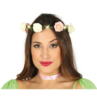 Verkleed haarband met bloemen en lampjes   roze   meisjes/dames   Hippie/Flower Power bloemenkrans