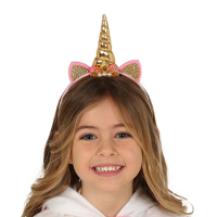 Verkleed haarband Unicorn/eenhoorn   goud gekleurd   kinderen/meisjes