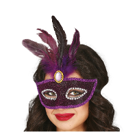 Verkleed oogmasker Venitiaans   paars met veren   volwassenen   Carnaval/gemaskerd bal