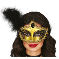 Verkleed oogmasker Venitiaans   zwart met veer   volwassenen   Carnaval / gemaskerd bal