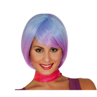 Verkleed pruik boblijn kort   paars/blauw balayage   voor dames   one size