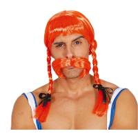 Fiestas Guirca Verkleed pruik heren Galli?R   pruik en snor   oranje   lang   ruig/grof/barb