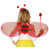 Verkleed set lieveheersbeestje   vleugels/diadeem/toverstokje   rood   kinderen   Carnavalskleding