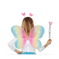 Verkleed set vlinder   vleugels/diadeem/toverstokje   multi kleuren   kinderen   Carnavalskleding/ac