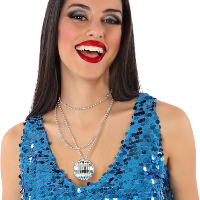 Verkleed sieraden ketting disco spiegelbal   zilver   dames   kunststof   Seventies/Eighties thema