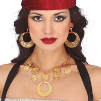 Verkleed sieraden ketting/oorbellen   goud   dames   kunststof   prinses/koningin/1001 nacht thema