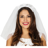 Verkleedaccessoire bruidssluier   met witte roosjes   voor dames   Verkleedkleding