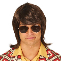 Verkleedpruik jaren 70   heren   stijl half lang haar   bruin   Carnaval/Seventies/Disco