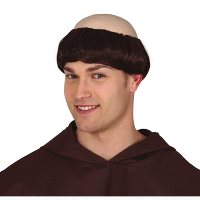 Verkleedpruik kaal met een rand stijl haar voor heren   bruin   monnik/pater   Carnaval